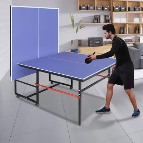 SEVOBAL 8ft Mid-Size Table Tennis Accessories Foldable Portable Ping Pong Table Set for Indoor Games for Game Room, Blue, 50"*25"*5" image {3}