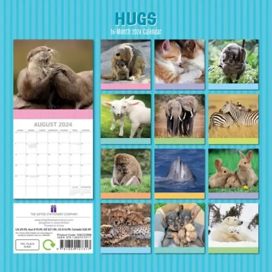 The Gifted Stationery 2024 Square Wall Calendar, Hugs, 16-Month My Cute Range Theme with 180 Reminder Stickers (12x12 In) image {3}