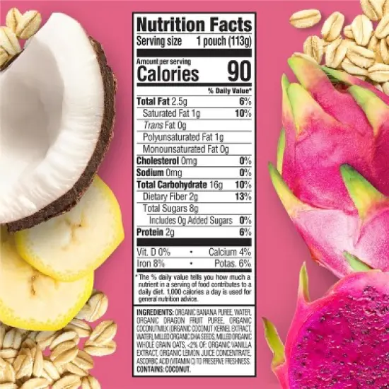HappyTot Super Morning Organic Bananas Dragonfruit Coconut Milk & Oats with Super Chia Baby Food Pouch - 4oz image {4}