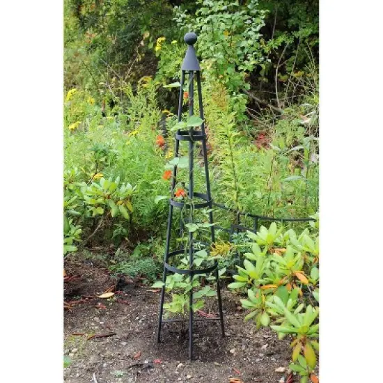 60" Tall Iron Obelisk Garden Trellis Graphite Powder Coat Finish - Achla Designs image {1}