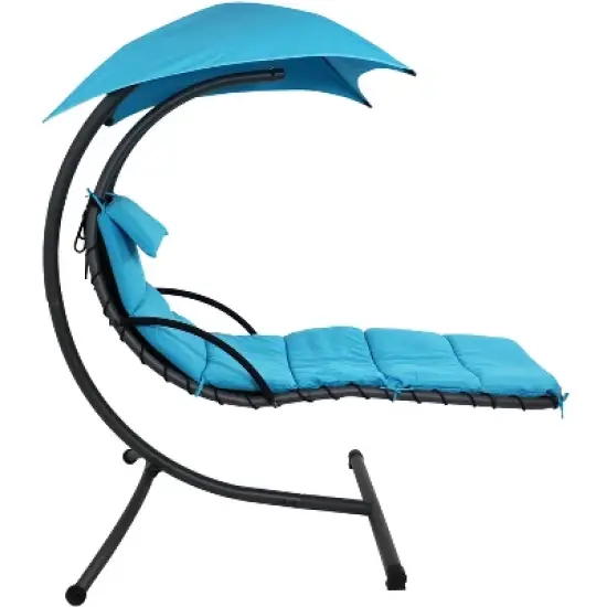 Sunnydaze Outdoor Hanging Chaise Floating Lounge Chair with Canopy Umbrella and Arc Stand image {7}