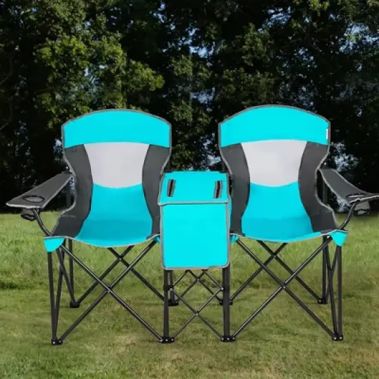 Costway Portable Folding Camping Canopy Chairs w/ Cup Holder Cooler Outdoor Turquoise image {9}