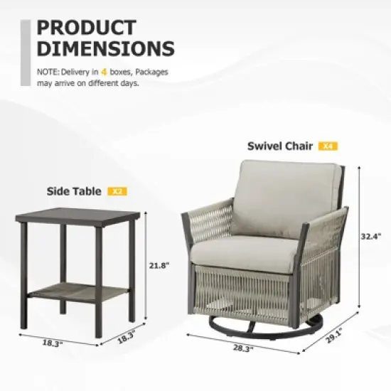 Buenhomino 6-Piece Wicker Patio Set &ndash; 4 Swivel Chairs & 2 Side Tables with UV-Resistant PE Rattan & Durable Powder-Coated Frame image {10}