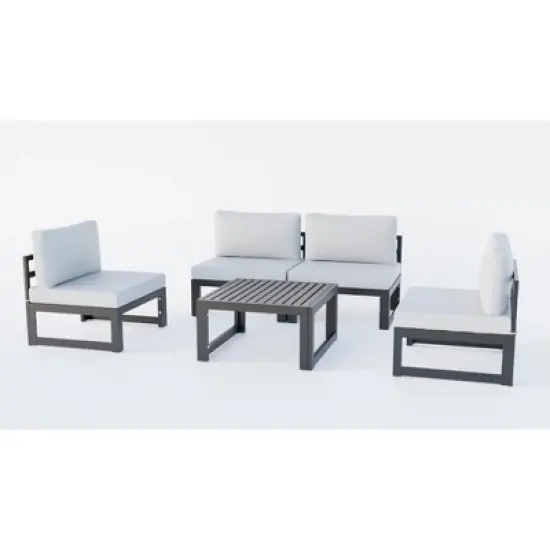LeisureMod Chelsea 5-Piece Outdoor Patio Sectional Set with Coffee Table &ndash; Black Aluminum Frame, Cushions, Weather-Resistant image {12}