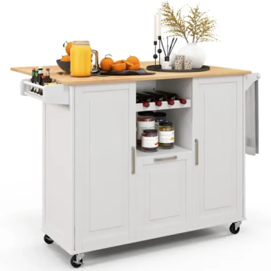 Costway Rolling Kitchen Island Utility Serving Cart with Drop Leaf Wine Rack Drawer image {11}