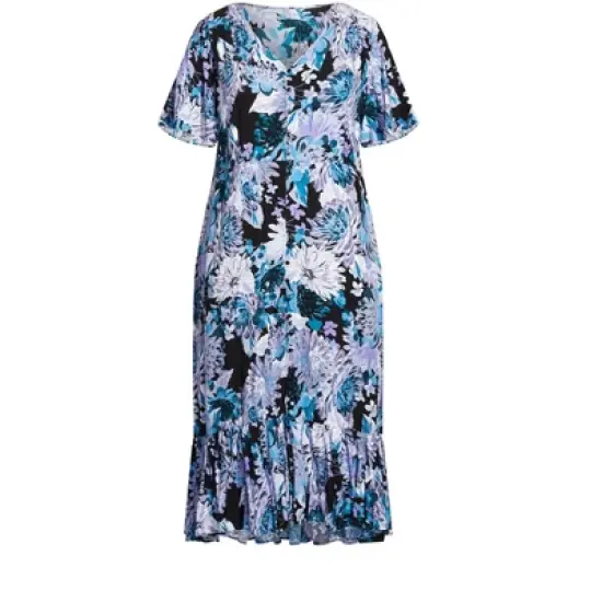 Women's Plus Size Sasha Flutter Sleeve Maxi Dress  - Blue Dahlia | AVENUE image {2}