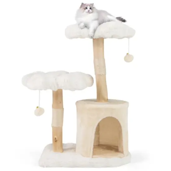 Costway 32 inch Cute Wood Cat Tree w/ Scratching Posts Pet Condo Furniture Activity Center image {10}