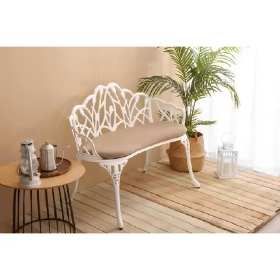 MOEPISY Tulip Patio Garden Bench Metal Park Bench Cast Aluminum Outdoor Furniture With Floral Rose image {1}