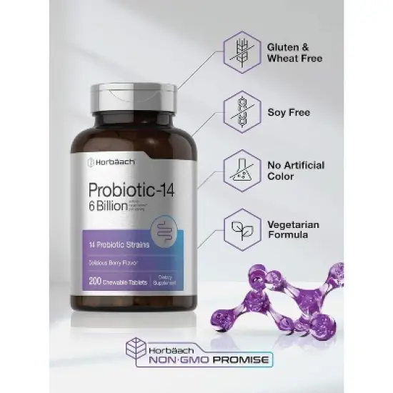 Horbaach Probiotics 6 Billion CFUs | 200 Chewable Tablets image {4}