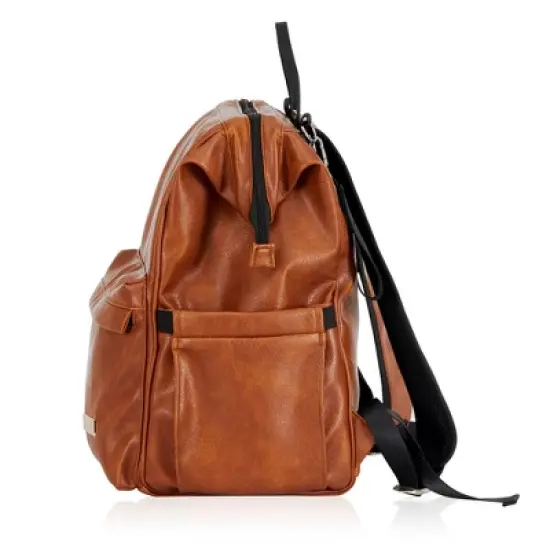 Hannah & Sophia Soho Large Traverse Baby Diaper Bag Backpack in Cognac, Water Resistant Changing Pad & Mini Mom Tote Included, Brown image {3}