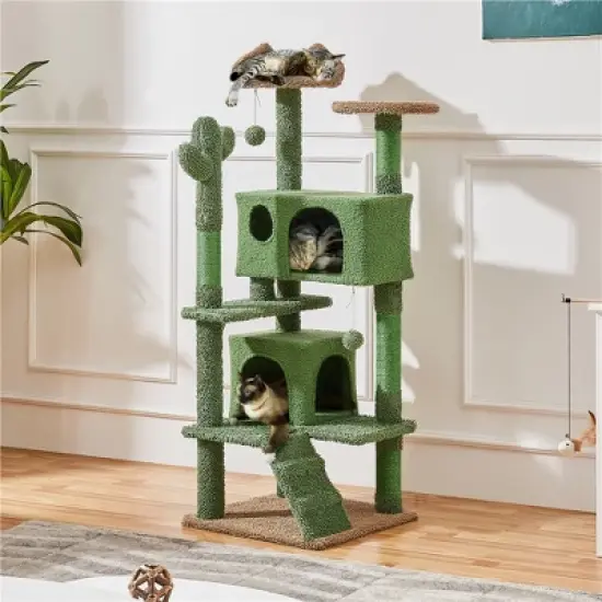 Yaheetech 54.5" H Cat Tree Cat Tower with Natural Sisal for Small- to Medium-sized Cats Green/Brown image {1}