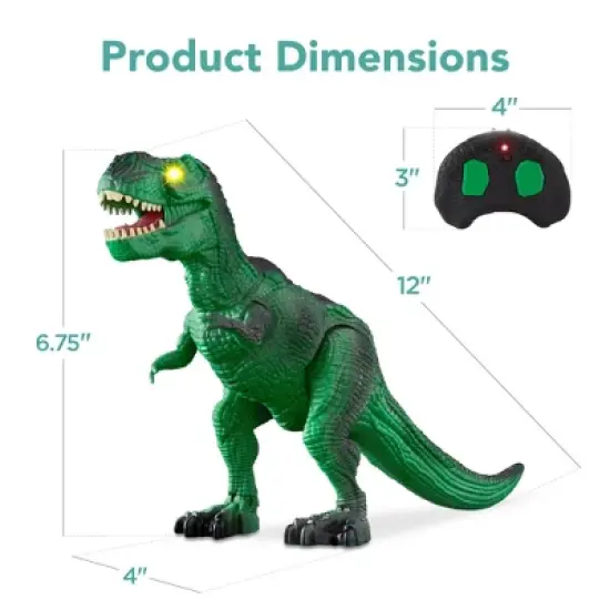Best Choice Products Kids Remote Control Dinosaur Toy, Electronic RC T-Rex w/ Light-Up LED Eyes, Roaring Sounds - Green image {6}