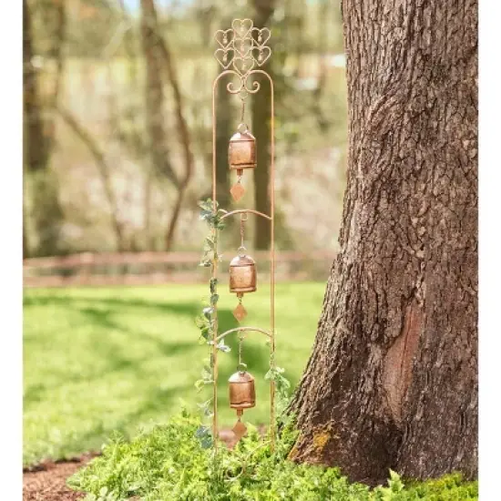 Wind & Weather Three-Bell Wind Chime Metal Garden Stake With Weathered Bronze-Colored Finish image {1}