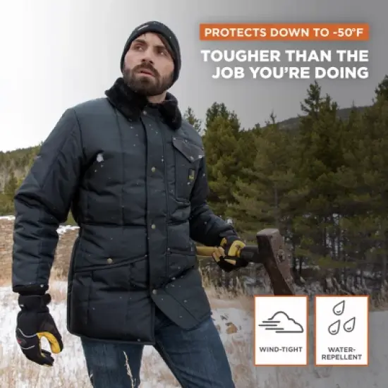 RefrigiWear Men's Iron-Tuff Jackoat Insulated Workwear Jacket with Fleece Collar image {3}