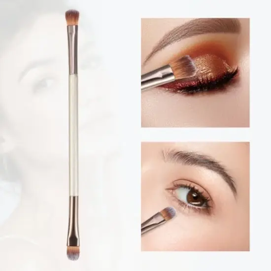 Unique Bargains Double-ended Wooden Handle Makeup Brushes and Sets Champagne 2 Pcs image {3}