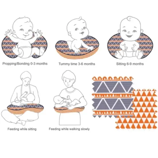 Bacati - 3 pc Liam Aztec Orange/Navy Large Triangles Muslin Hugster Feeding & Infant Support Nursing Pillow with 2 removable zippered covers  image {4}