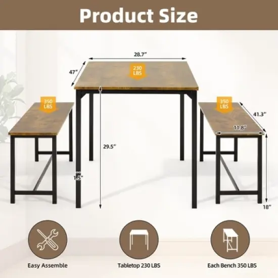EROMMY Dining Set for 4-6, Extra-Long Table with 2 Benches image {1}