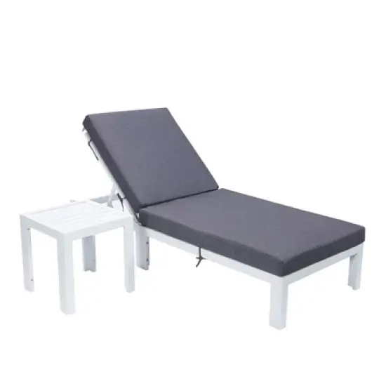 LeisureMod Chelsea Modern Outdoor Chaise Lounge Chair in White Frame with Side Table &ndash; Patio, Poolside, Balcony, and Garden Seating for Outdoor Spaces image {15}