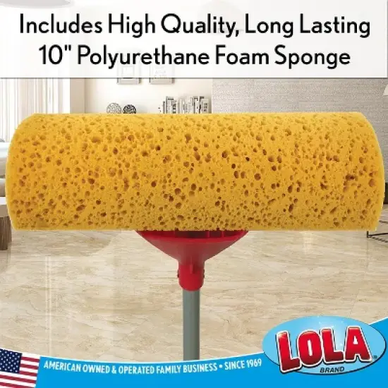 Lola Products Pro Amazin Sponge & Scrubber Roller Mop, 10" Wide Head, Ergonomic Rubber Grip Handle,  Reusable, Washable, Adjustable Handle -4 Pack image {1}