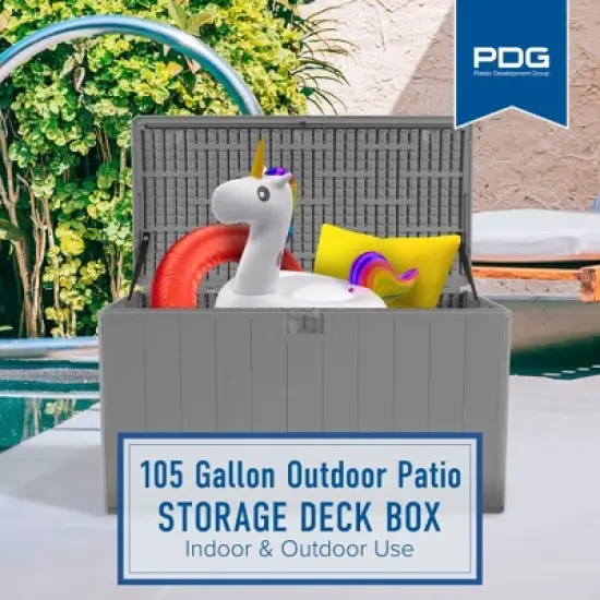 Plastic Development Group Weatherproof Resin Outdoor Patio Storage Deck Box with Secure Lid Retainer Straps image {3}