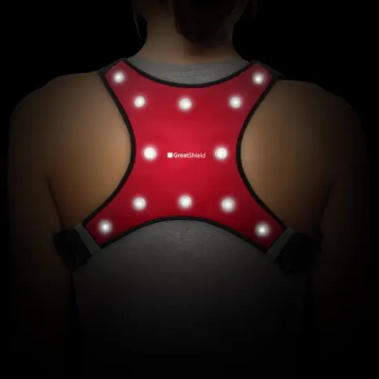 GreatShield GLO Waterproof Reflective Running Vest, LED Reflective Vest for Night Walking and Cycling, 2 Front Pockets Running Gear - Red (L Size) image {10}