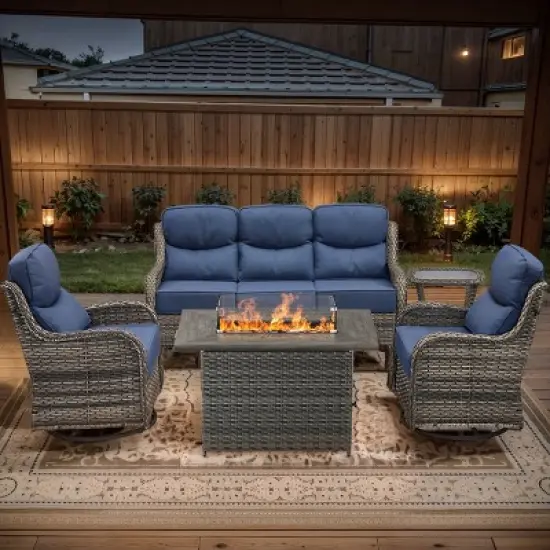 Belord Patio Furniture Set with 6-INCH Extra Thick Cushion, 5 Pieces Outdoor Patio Furniture Set with Swivel Chairs, Sofa Couch, and Firepit Table image {16}