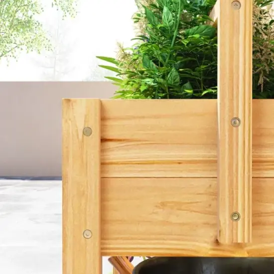 Outsunny Wooden Raised Planter Box with Trellis, Raised Flower Bed with Storage Shelf, Outdoor Garden Planter for Vegetables, Flowers, Herbs image {4}