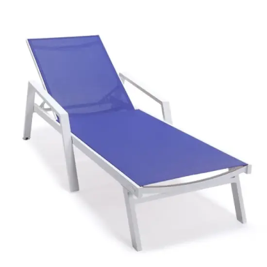 LeisureMod Marlin Patio Sling Chaise Lounge Chair With Arms in White Aluminum image {15}