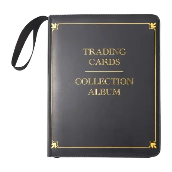 Bright Creations 9 Pocket Trading Card Binder with Removable Sleeves, Holds up to 540 Cards, 14 x 11 In, Black & Gold Faux Leather image {6}