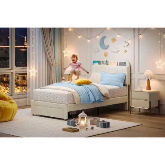 Twin Size Bed Frames with Storage Headboard,Twin Bed Frames with Storage drawer image {8}