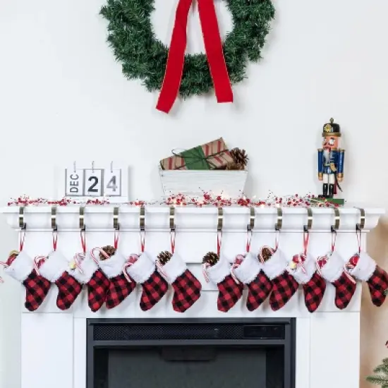 Joyfy 12 Pcs Mini Christmas Stocking, 5" Red Black Plaid Xmas Stockings for Christmas Tree Decoration Xmas Holiday Decor Party Favors image {1}