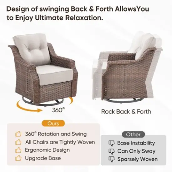 Gymojoy Outdoor Sofa Swivel Chairs Ottoman with Fire Pit Table image {9}