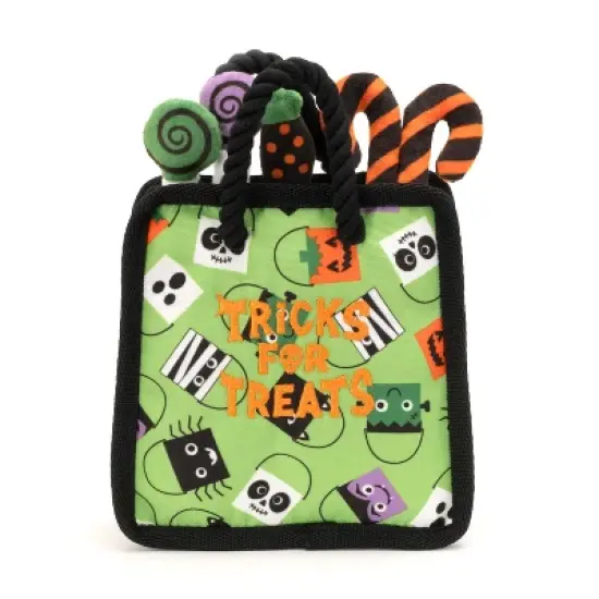 Halloween Tricks for Treats Bag Squeaky Tough Plush Dog Toy - The Worthy Dog image {3}