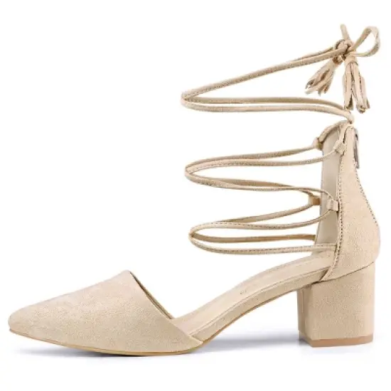 Allegra K Women's Pointed Toe Block Heels Lace Up Pumps image {6}