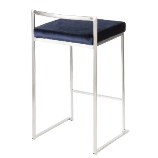 Set of 2 26" Fuji Contemporary Stackable Counter Height Barstool Stainless Steel with Cushion - Lumisource image {3}