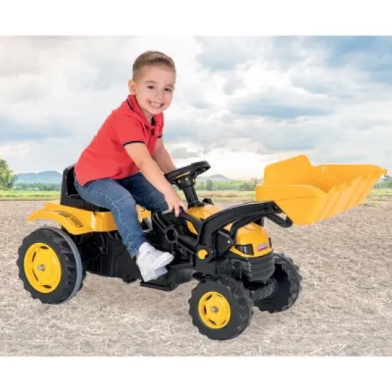 Pilsan Children's Pedal Operated Ride On Tractor with Bucket Front Loader, Steering Wheel, Air Horn, & Adjustable Backrest, For 3 Years and Up, Yellow image {4}