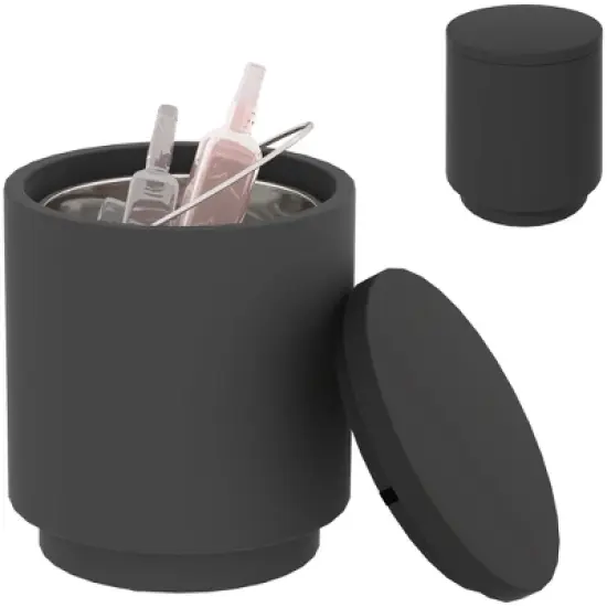 HOMCOM 2.6 Gal Outdoor Cooler Side Table, 3-In-1 Cool Bar Table with Storage, Removable Ice Bucket and Lid, Concrete Patio Table image {6}