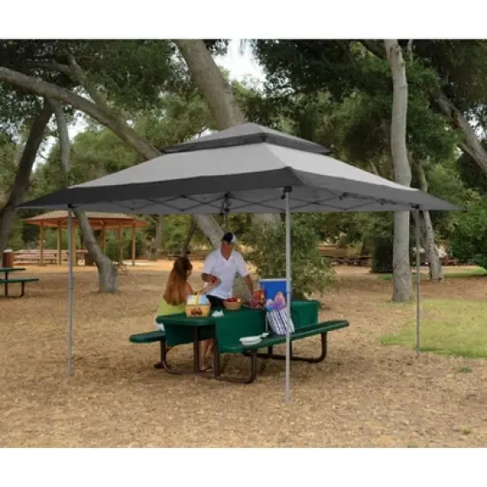 Z-Shade 13 x 13 Foot Adjustable Height Instant Gazebo Outdoor Canopy Patio Shelter Tent with Stakes, Steel Frame, and Storage Carry Bag, Gray image {1}