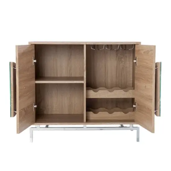 Befail Bar Cabinet with Wine Storage Natural/Chrome - Aiden Lane image {5}