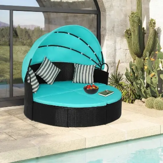 BestMassage Round Wicker Patio Daybed for Backyard Porch Patio or Poolside image {1}
