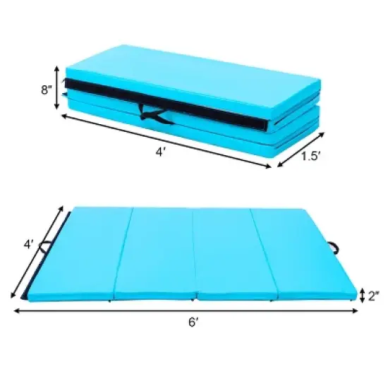 Costway 4'x6'x2'' Gymnastics Mat PU Thick Folding Panel Gym Blue image {1}