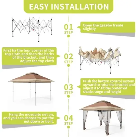 Pop Up Gazebo, 12x12 Outdoor Canopy Tent with Mosquito Netting, Pop Up Canopy Tent with Curtains/Adjustable Height image {7}