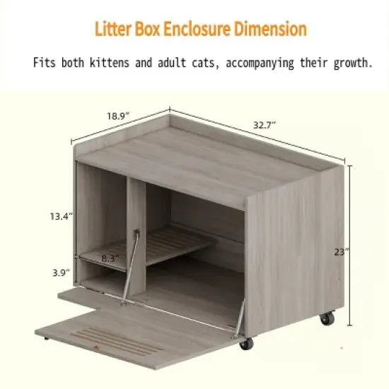 Cat Litter Box Enclosure, Hidden Litter Box Furniture with Wheels, Pet House Decorative Side End Table, Flip-Down Opening Litter Box Cabinet image {2}