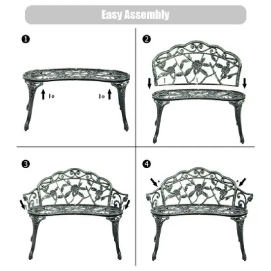 Costway Patio Garden Bench Chair Style Porch Cast Aluminum Outdoor Rose Antique Green image {7}