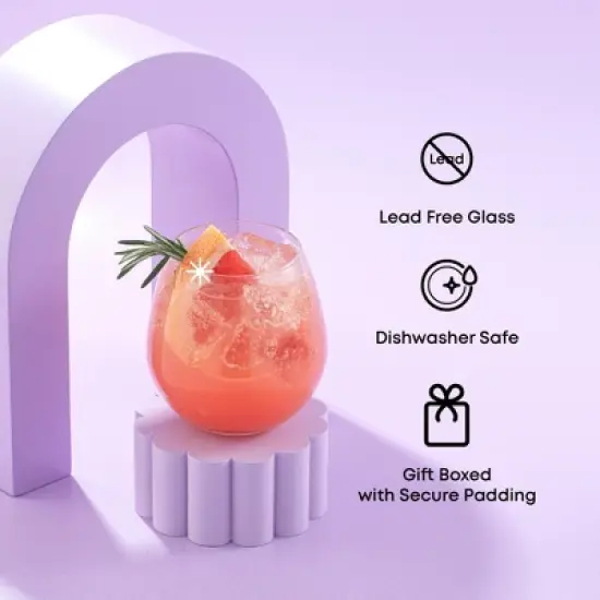 JoyJolt Spirits Stemless Wine Glasses for White or Red Wine - Set of 4 -15-Ounces image {3}