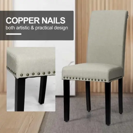 Costway Set of 2 Fabric Dining Chairs Upholstered with Nailhead Trim image {5}