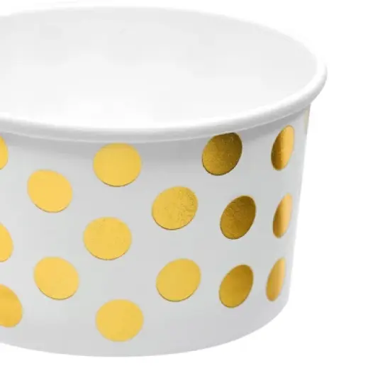 Juvale 100 Pack Paper Ice Cream Cups, Disposable Dessert Bowls with Gold Polka Dots for Sundae Bar, Frozen Yogurt, White, 8 oz image {4}