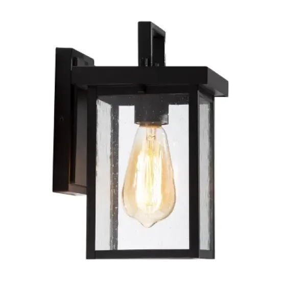 10.5" Square Metal/Glass Outdoor Wall Lamp Black - LNC image {6}