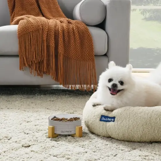 Coco Single Pet Bowl with Wood Stand 5.11 in Light Gray image {8}