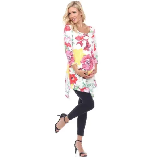Maternity Floral Scoop Neck Tunic Top with Pockets - White Mark image {5}